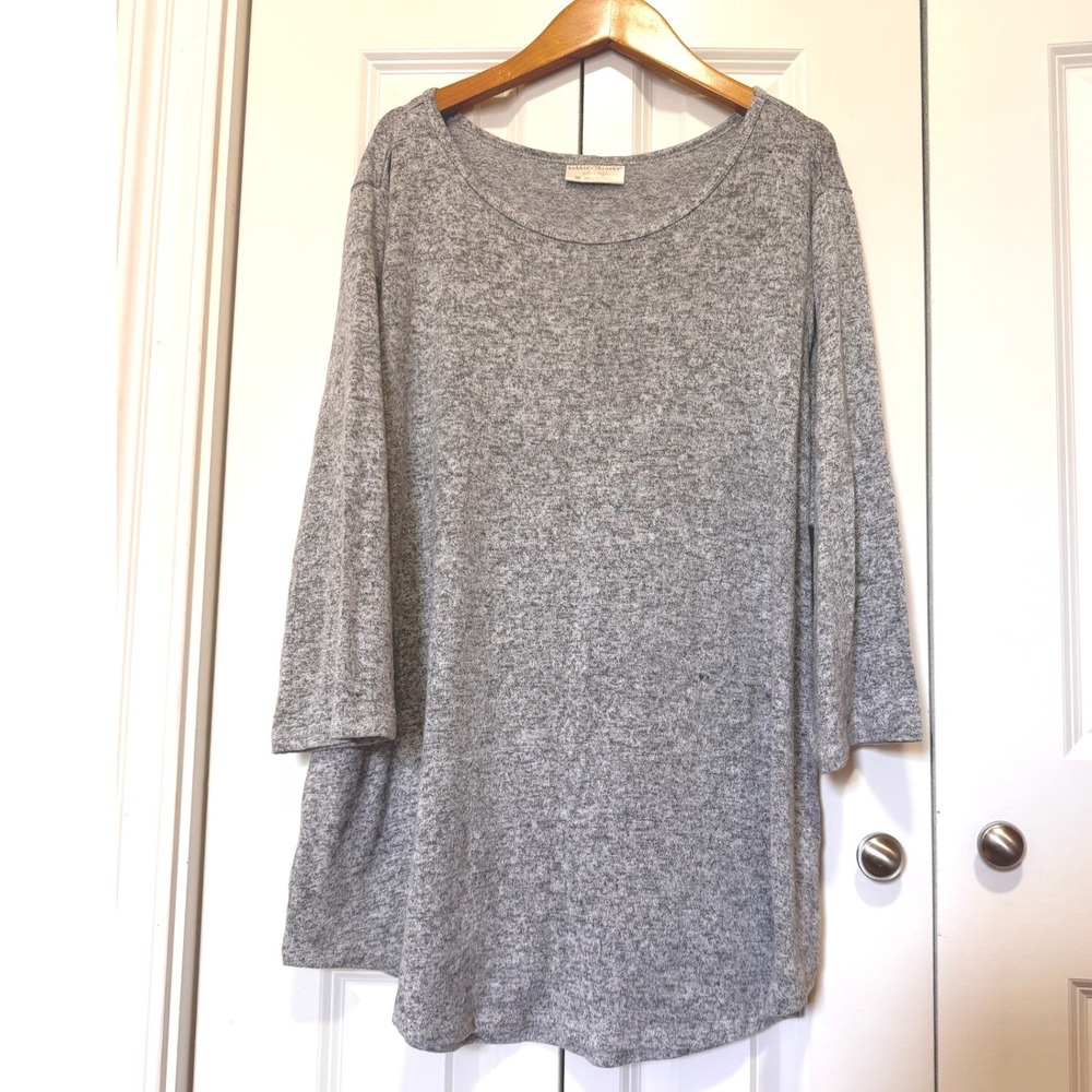 Bobbie Brooks Womens Plus 3X Grey Heather 3/4 Sleeve Soft Knit Tunic Top